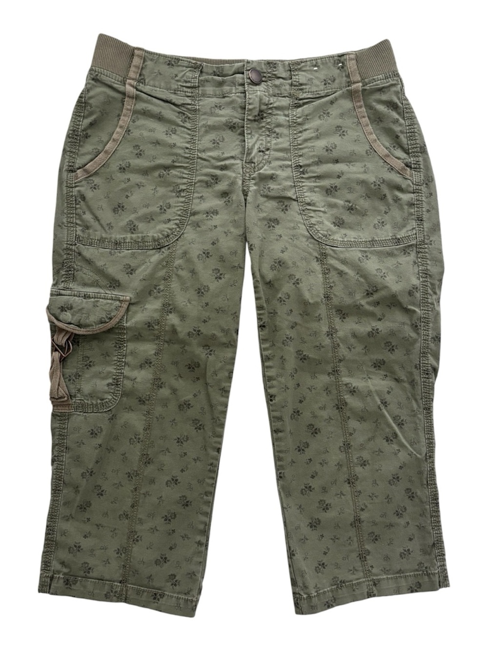 Vintage Y2k Sonoma green floral cargo pocket capris